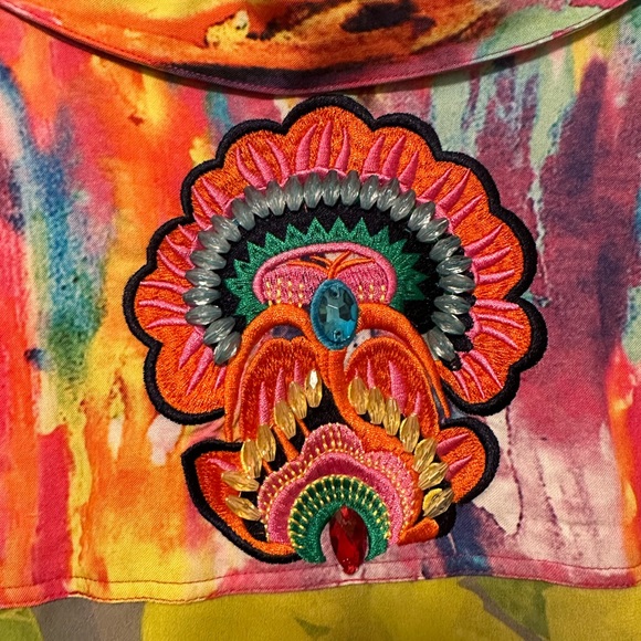 Soft Surroundings Bright Multi Colored Embroidered Beaded Button Down Shirt, 2X - Picture 4 of 5